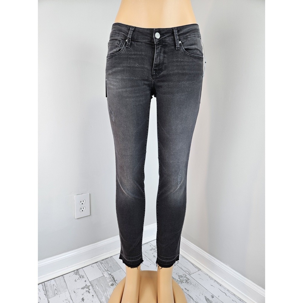 Mavi Serena Ankle Jeans W27 Low Rise Super Skinny Faded Black Distressed Raw Hem